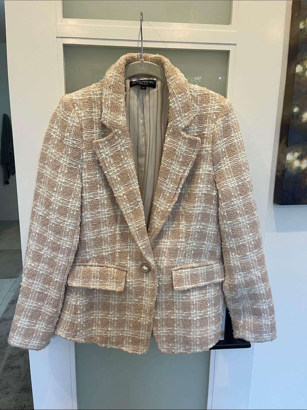 Chelsea28 Beige and White Tweed Blazer Jacket
